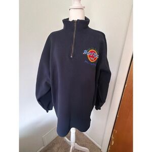 Vintage Hard Rock Cafe Philadelphia Navy Fleece Quarter Zip Pullover Mens XL